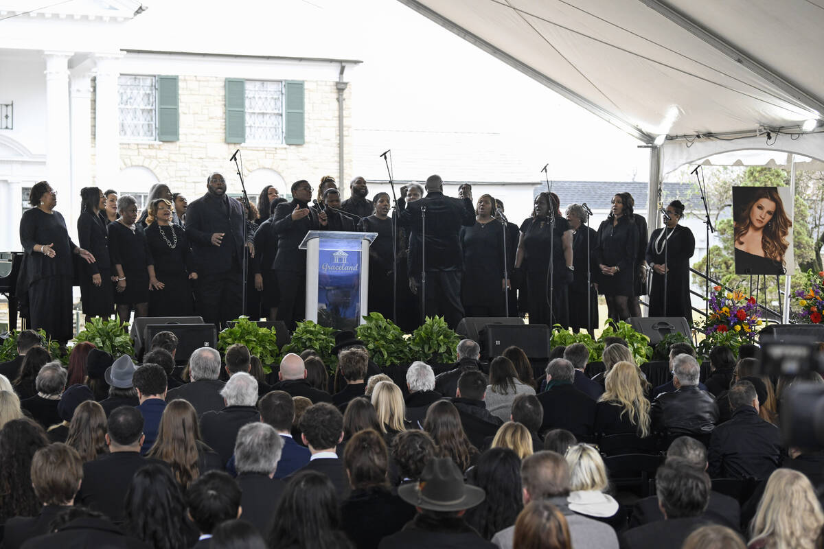 Jason Clark and the Tennessee Mass Choir sing during a memorial service for Lisa Marie Presley ...