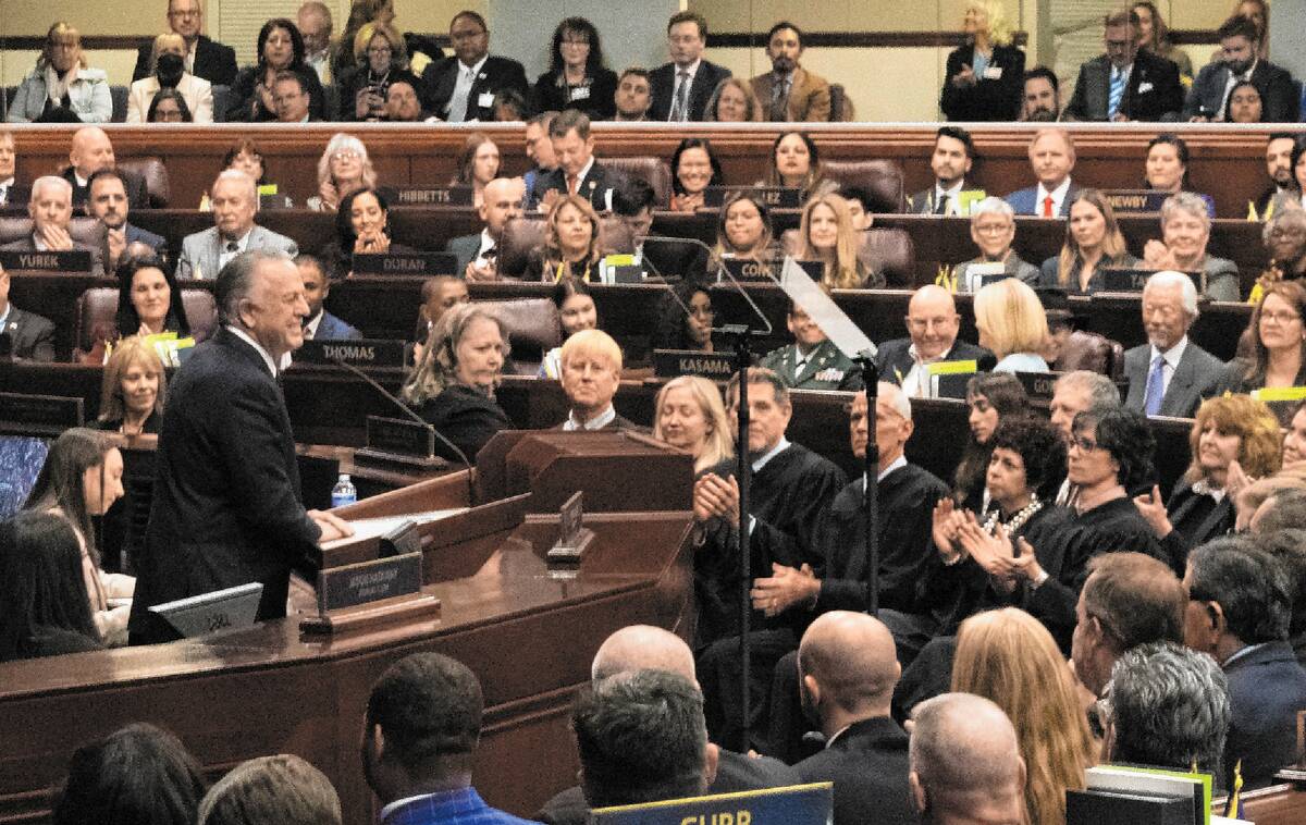 Gov. Joe Lombardo speaks during his first State of the State speech Monday, Jan. 23, 2023, in C ...