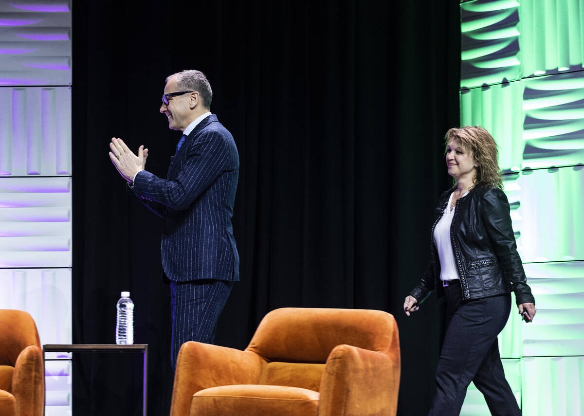 Stefano Domenicali, president and CEO of Formula One, and Renee Wilm, CEO of Las Vegas Grand Pr ...