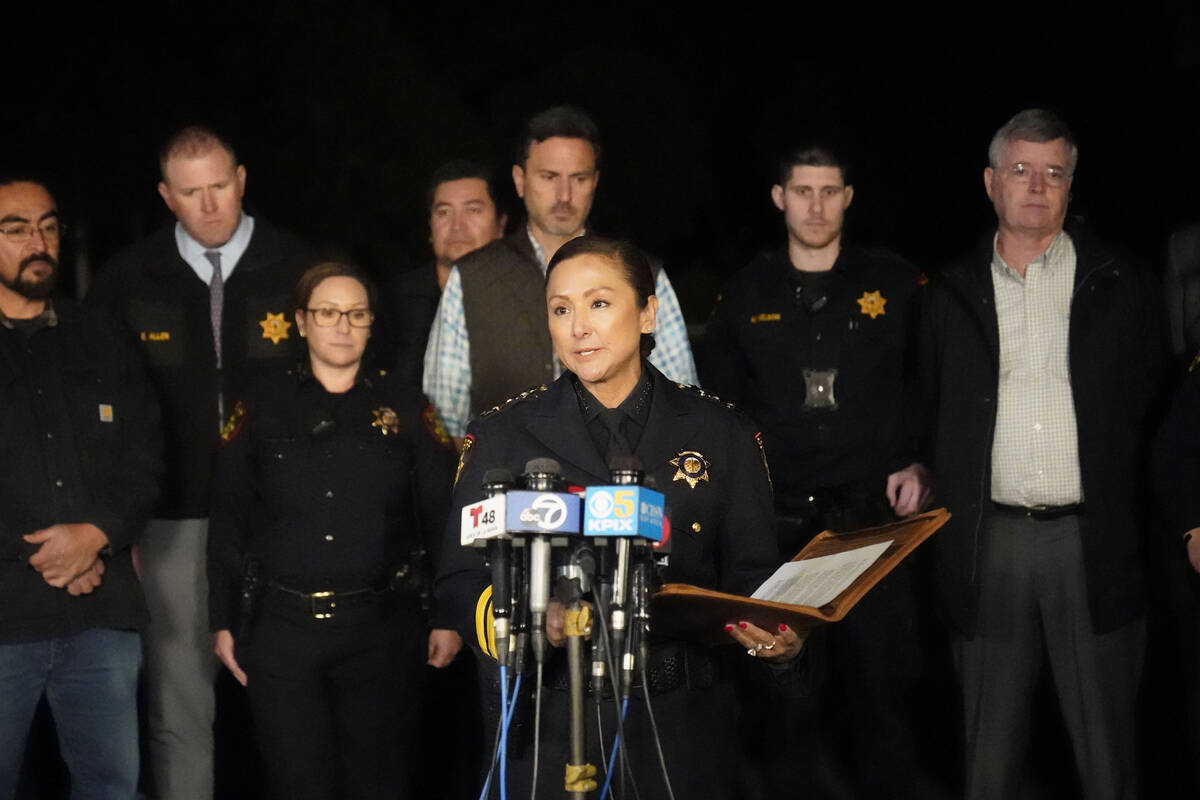 San Mateo County Sheriff Christina Corpus speaks at a news conference following a sho ...