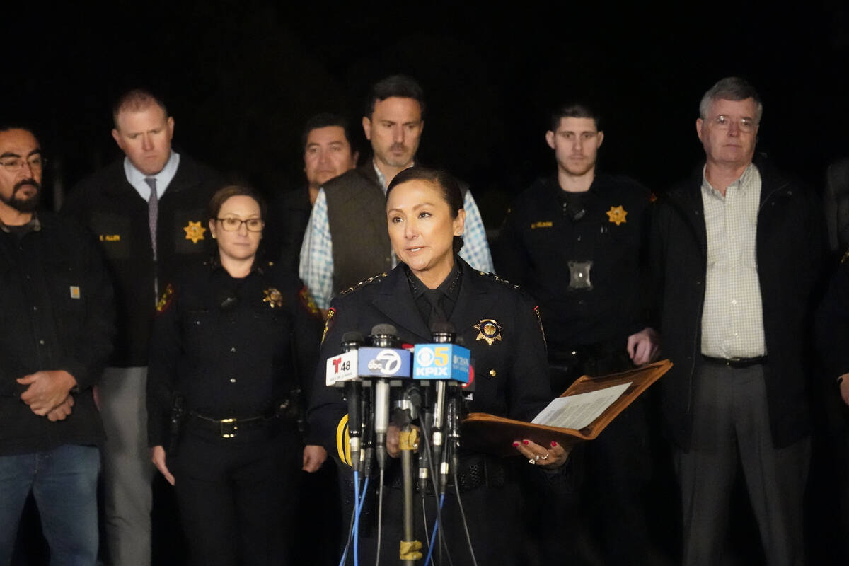 San Mateo County Sheriff Christina Corpus speaks at a news conference following a sho ...