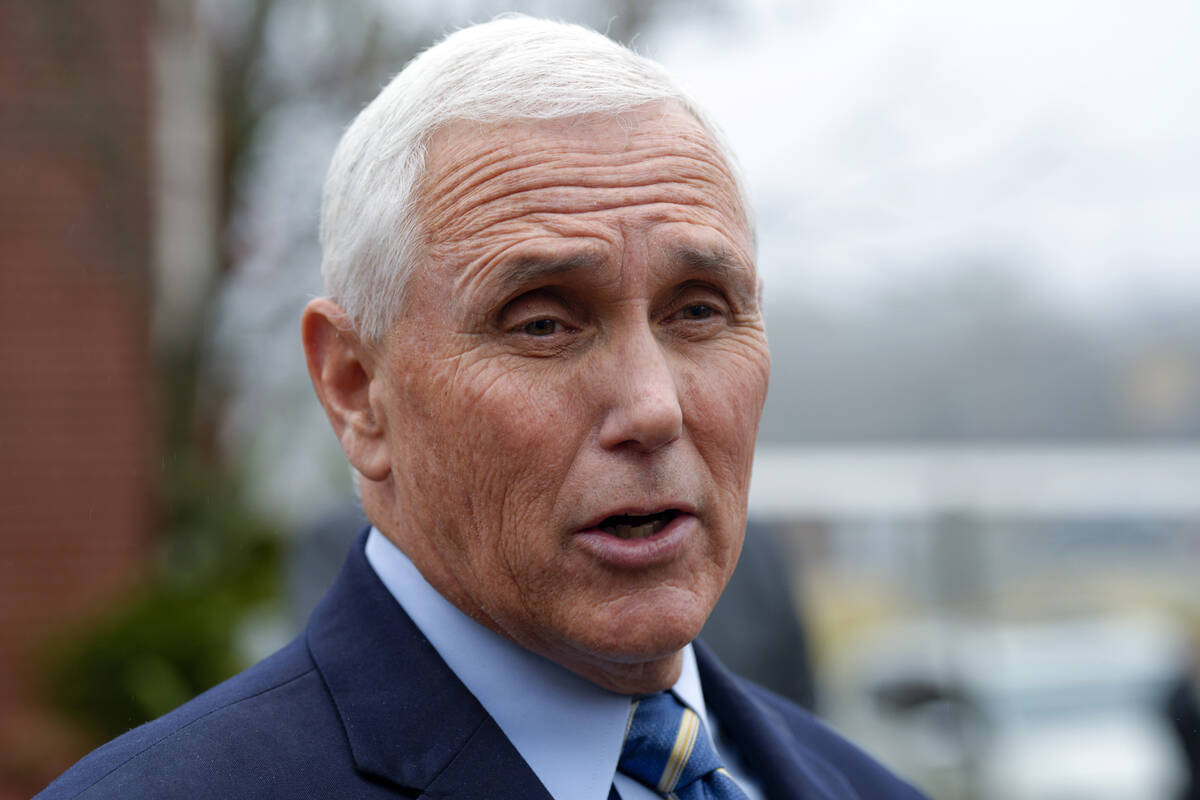 Former Vice President Mike Pence speaks with reporters on Dec. 6, 2022, at Garden Sanctuary Chu ...