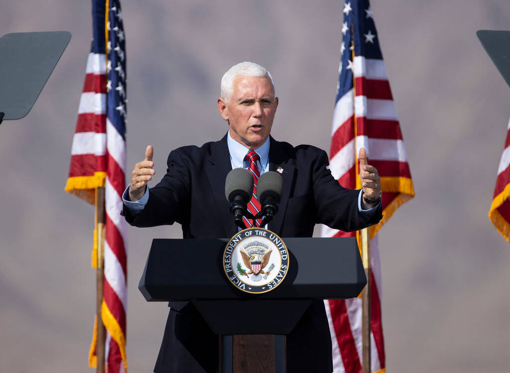 Then-Vice President Mike Pence speaks during a Make America Great Again event at Boulder City A ...
