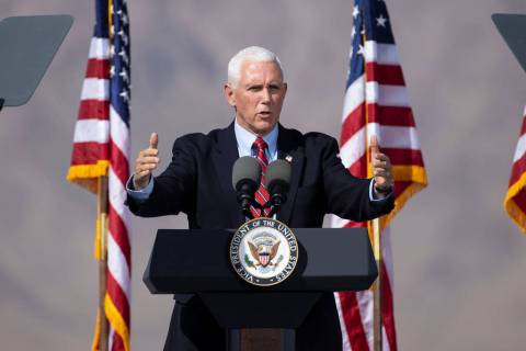 Then-Vice President Mike Pence speaks during a Make America Great Again event at Boulder City A ...