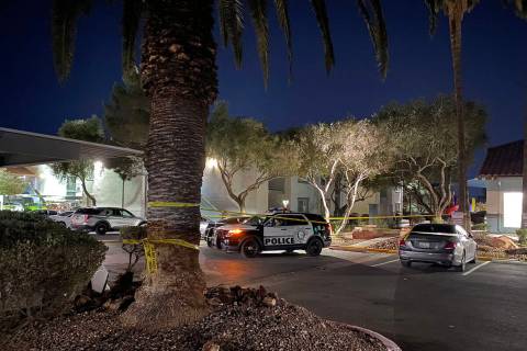 Las Vegas police investigate a homicide in an apartment complex in the 4500 block of East Bonan ...