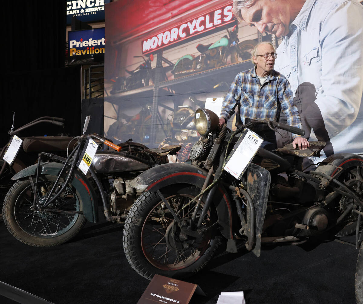 Jerry Hagadone of Kalamazoo Mich. checks out a 1937 Harley-Davidson UL in the “As Found ...