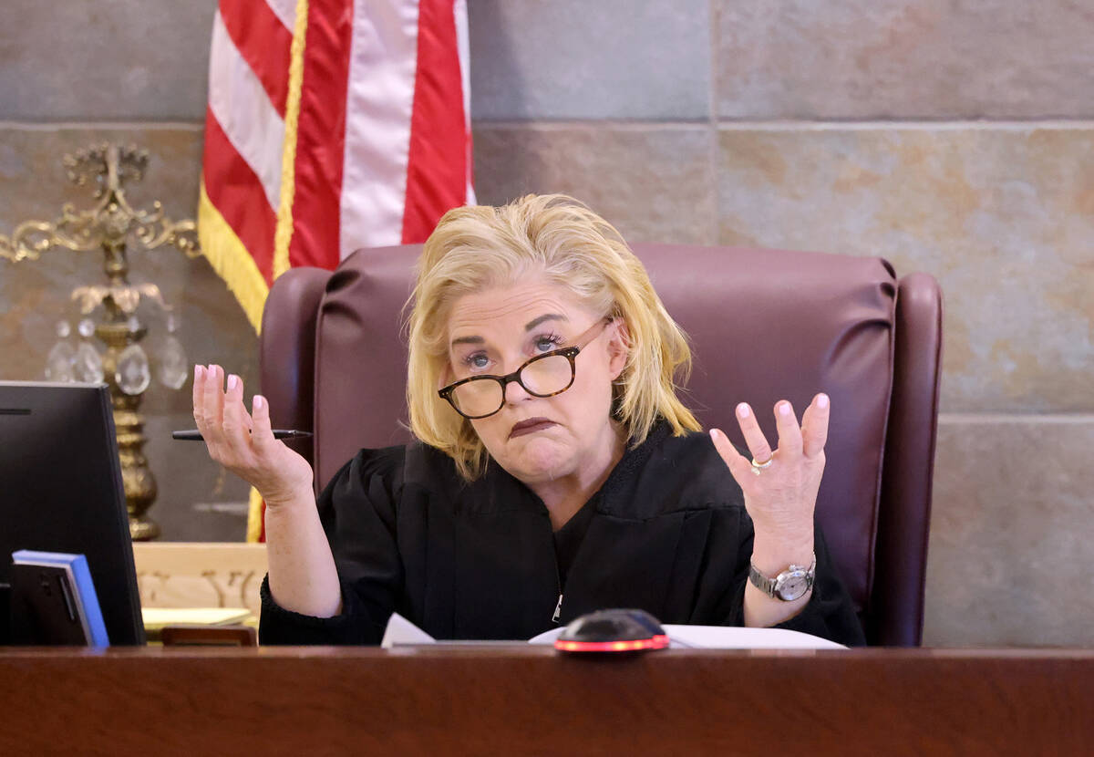 District Judge Michelle Leavitt asks a question in court Wednesday, Jan. 25, 2023, during a hea ...