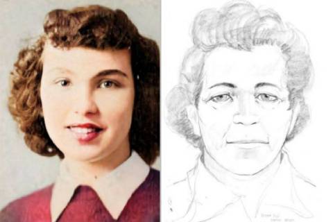 Victim's high school photo, left, and artist’s age rendition sketch of victim. (Mohave County ...