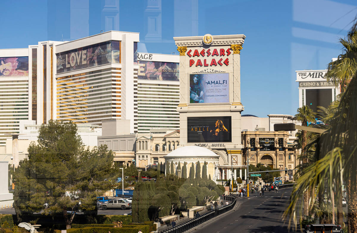 An exterior view of Caesars Palace on Thursday, Jan. 26, 2023, in Las Vegas. (Chase Stevens/Las ...