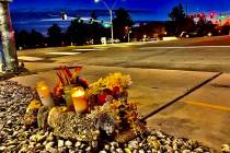 A vigil for Andrew Melnichuk seen at the intersection of Las Vegas Boulevard and Agate Avenue. ...