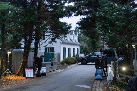 FILE - The access road to President Joe Biden's home in Wilmington, Del., is seen from a media ...