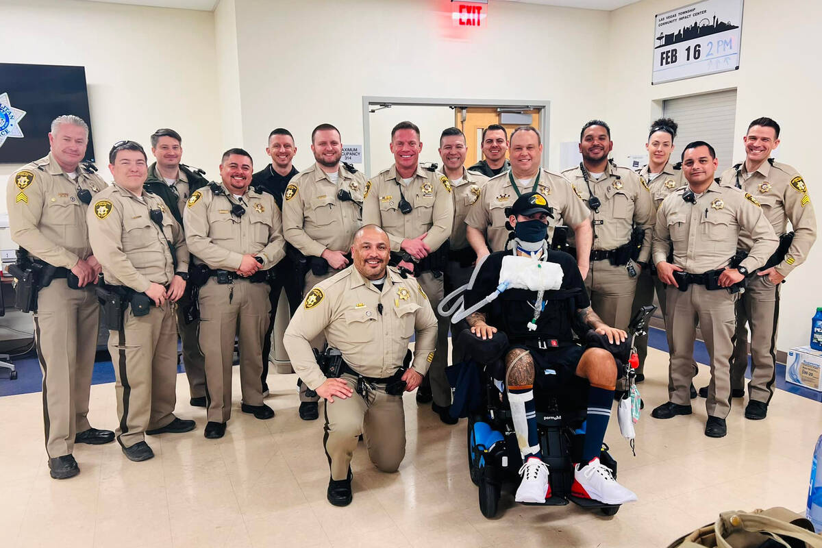 In this photo posted on Facebook, Shay Mikalonis, a police officer who was paralyzed in a 2020 ...
