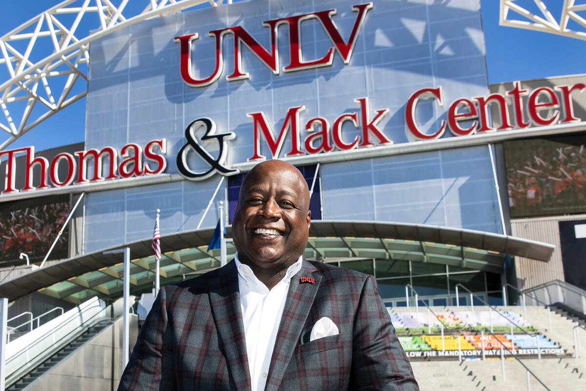 Erick Harper, the new UNLV’s athletic director, poses for a photo outside of the Thomas ...