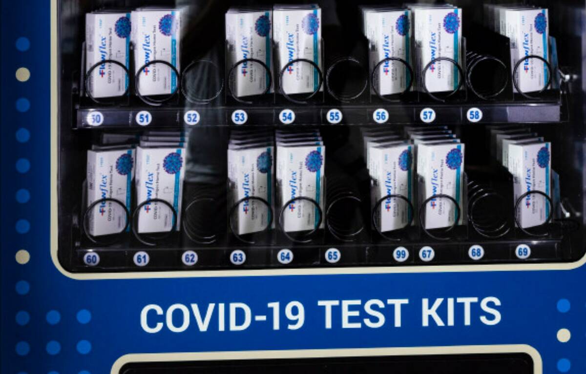 COVID test kit vending machines are seen at the RTC Bonneville Transit Center in June 2022 in L ...