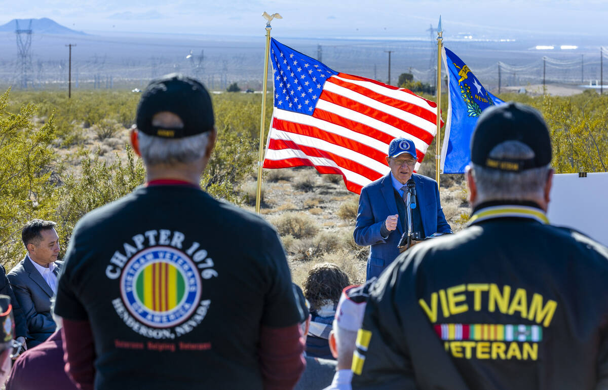 Boulder City Mayor Joe Hardy speaks during a groundbreaking ceremony at the Southern Nevada Vet ...