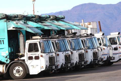 Republic trucks are lined up at Republic Services' disposal facility Wednesday, Dec. 7, 2016. ( ...