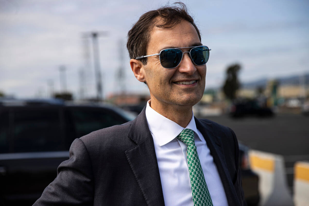 Oakland Athletics President Dave Kaval speaks with members of the media before the opening nigh ...