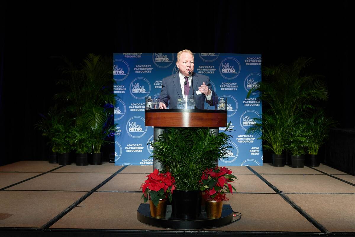 Tom Burns addresses the Las Vegas Metro Chamber of Commerce membership at a ceremony Dec. 11, 2 ...