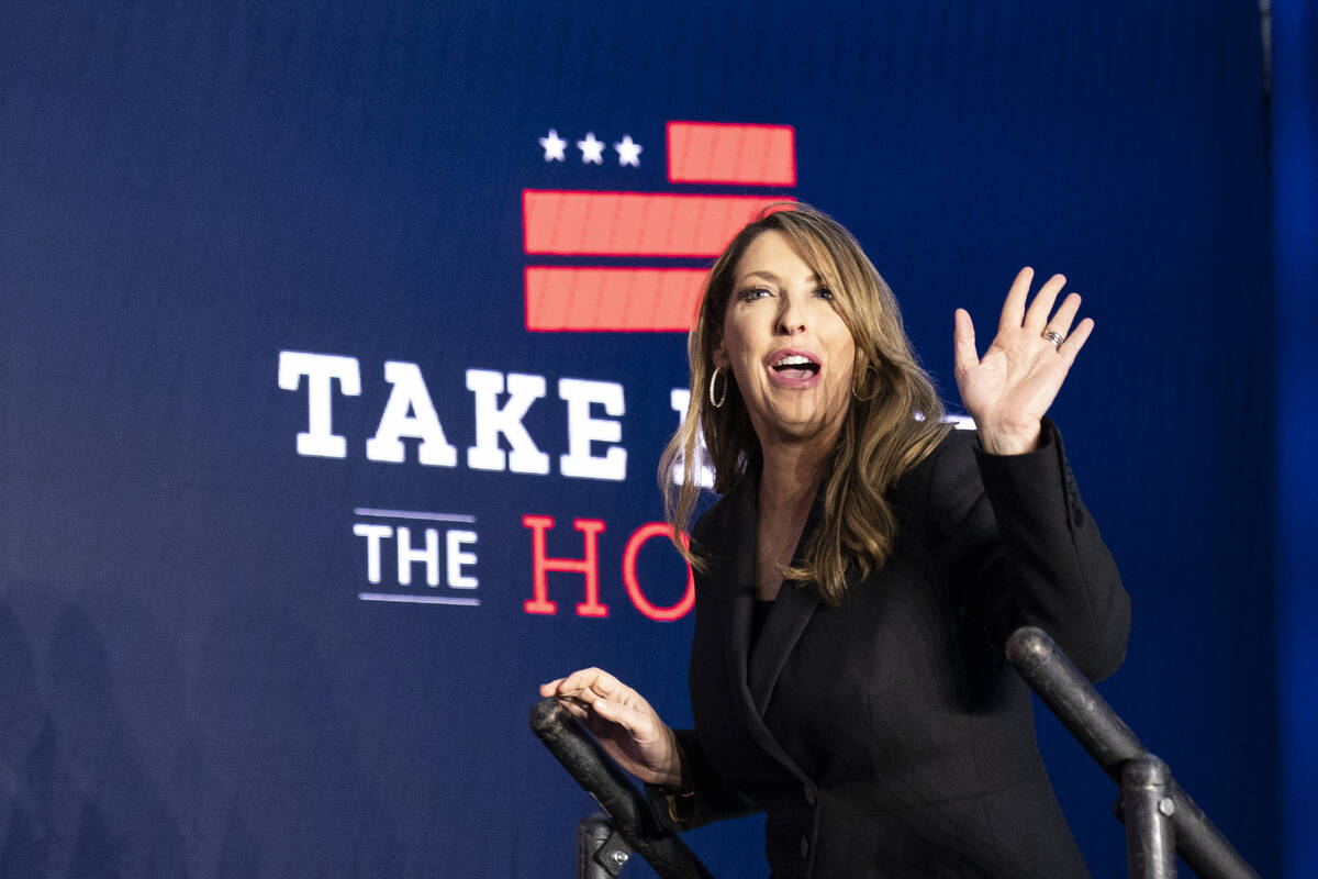Republican National Committee Chair Ronna McDaniel arrives on stage before House Minority Leade ...