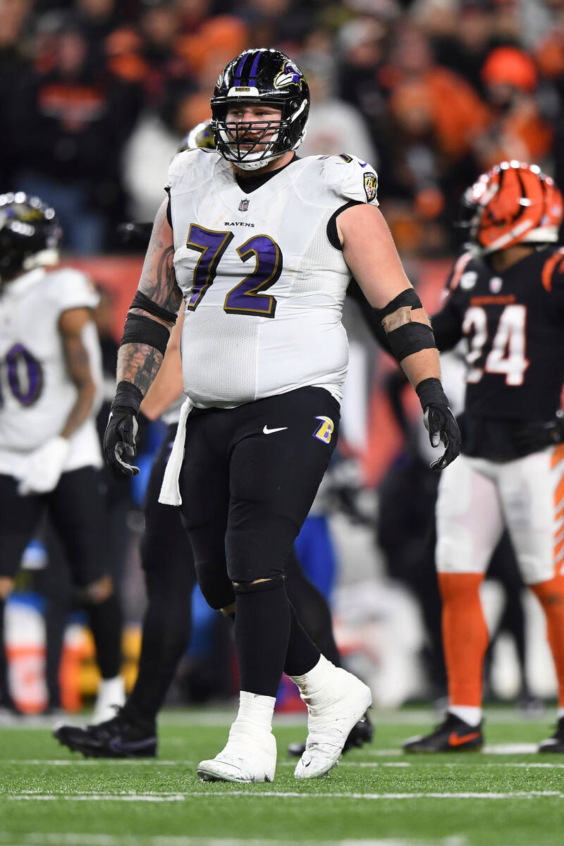 Baltimore Ravens guard Ben Powers (72) during an NFL wild-card football game against the Cincin ...