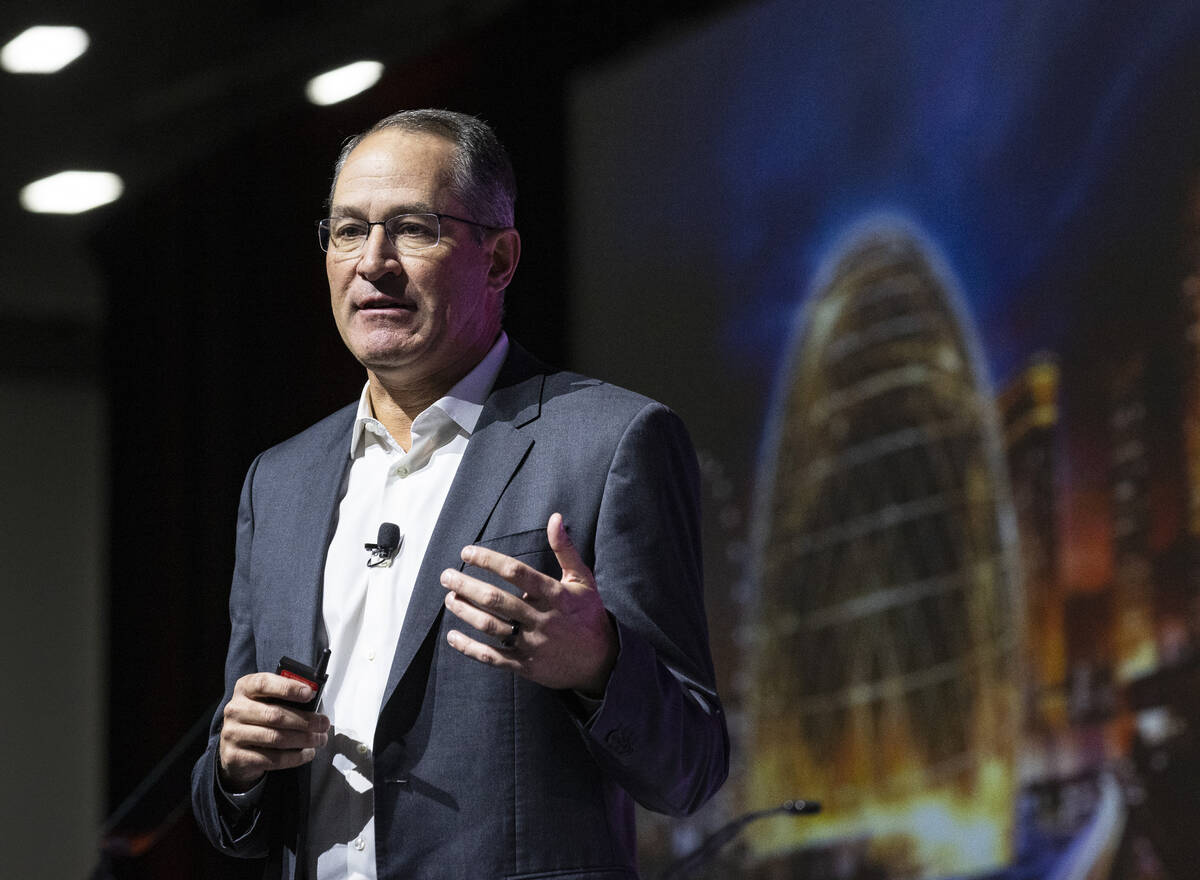 Lucas Watson, president of MSG Sphere, speaks during Las Vegas Chamber's annual forecasting pre ...