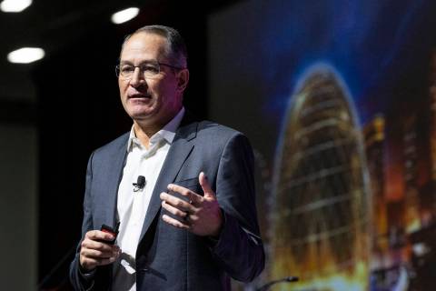 Lucas Watson, president of MSG Sphere, speaks during Las Vegas Chamber's annual forecasting pre ...