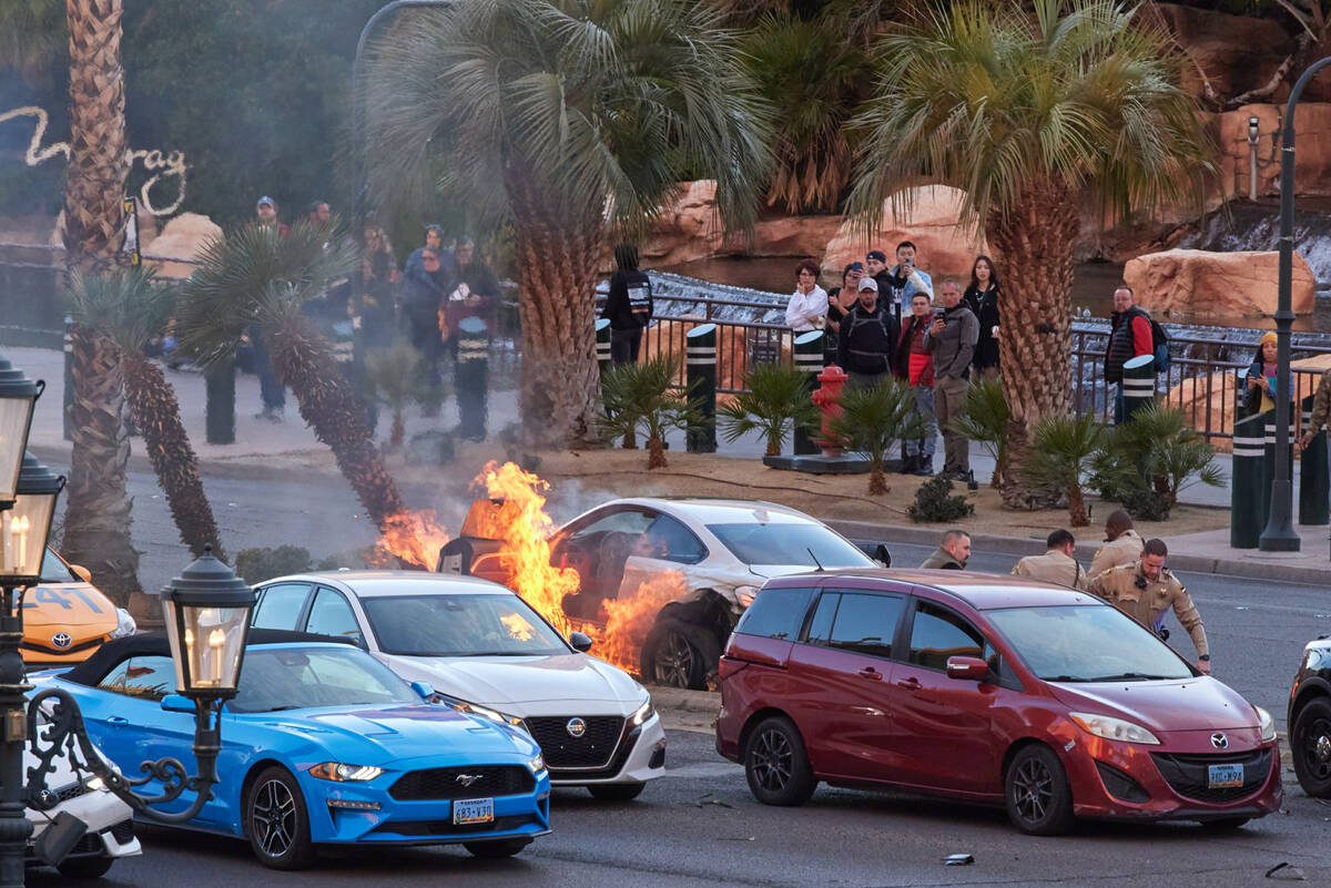 The Metropolitan Police Department responds to a car crash in the 3400 block of Las Vegas Boule ...