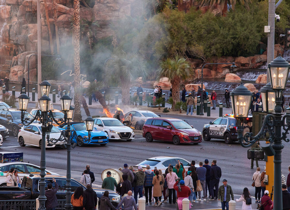 The Metropolitan Police Department responds to a car crash in the 3400 block of Las Vegas Boule ...