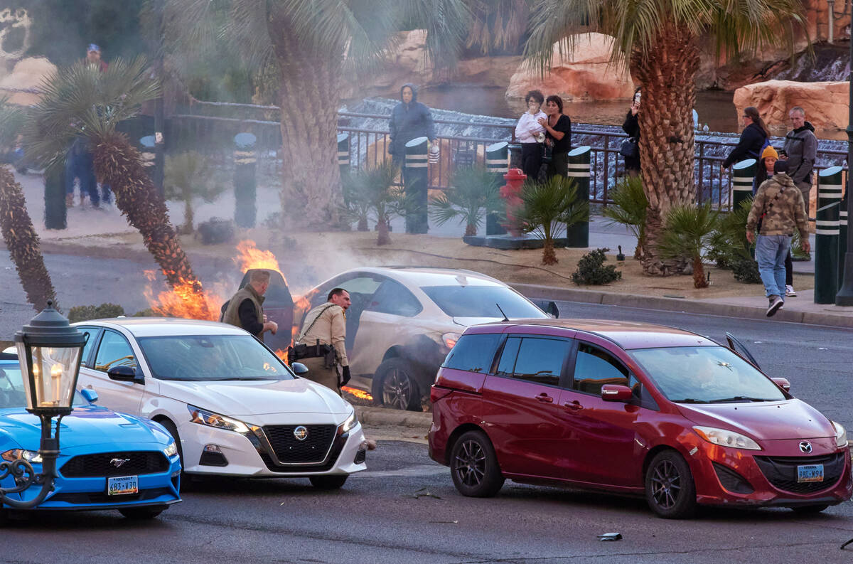 The Metropolitan Police Department responds to a car crash in the 3400 block of Las Vegas Boule ...