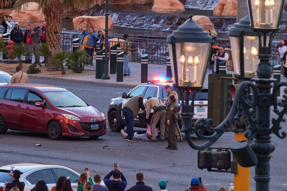 The Metropolitan Police Department responds to a car crash in the 3400 block of Las Vegas Boule ...