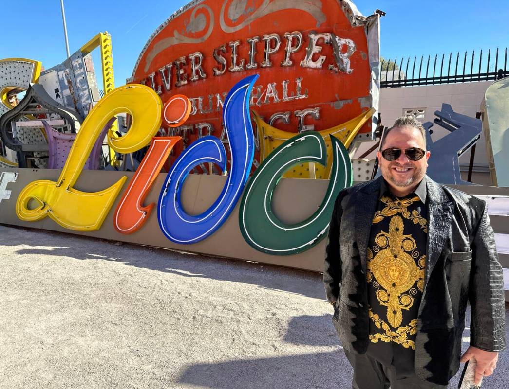 Artist, philanthropist and historian Todd VonBastiaans with the Lido de Paris sign at the Neon ...