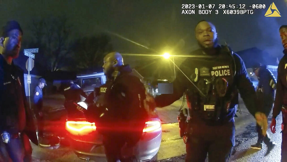 The image from video released on Jan. 27, 2023, by the City of Memphis, shows police officers t ...
