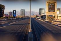 The completely closed I-15 freeway between Russell and Flamingo roads is seen from near the Rus ...