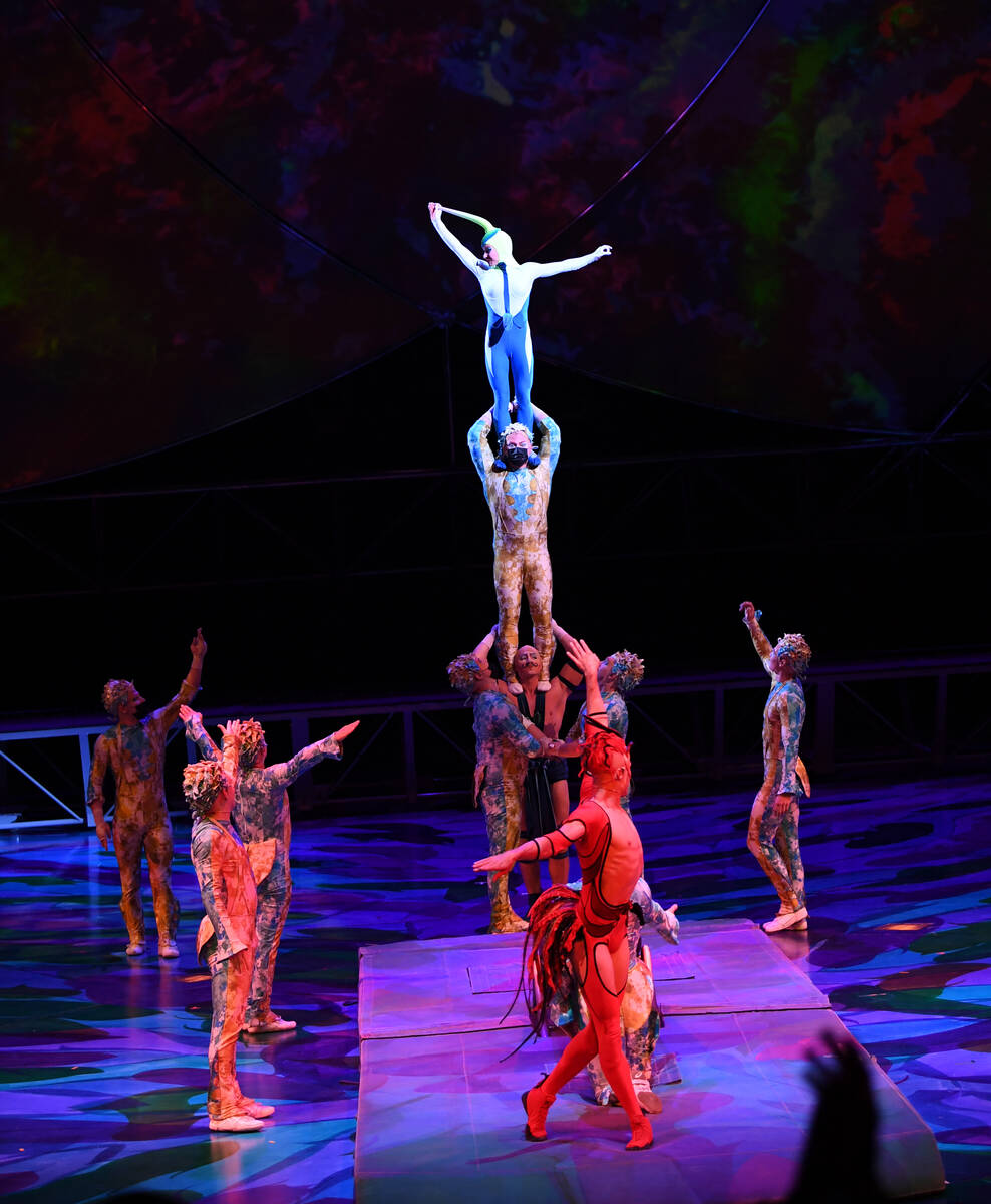 Cirque du Soleil's "Mystère" artists perform at the re-opening of "Mystère" at TI on June 28, ...