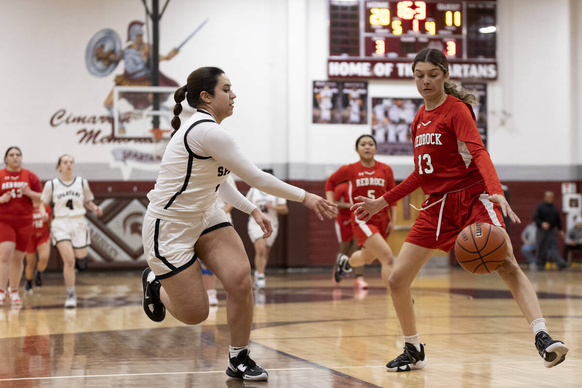 during a girls high school basketball game at Cimarron-Memorial High School on Tuesday, Jan. 31 ...