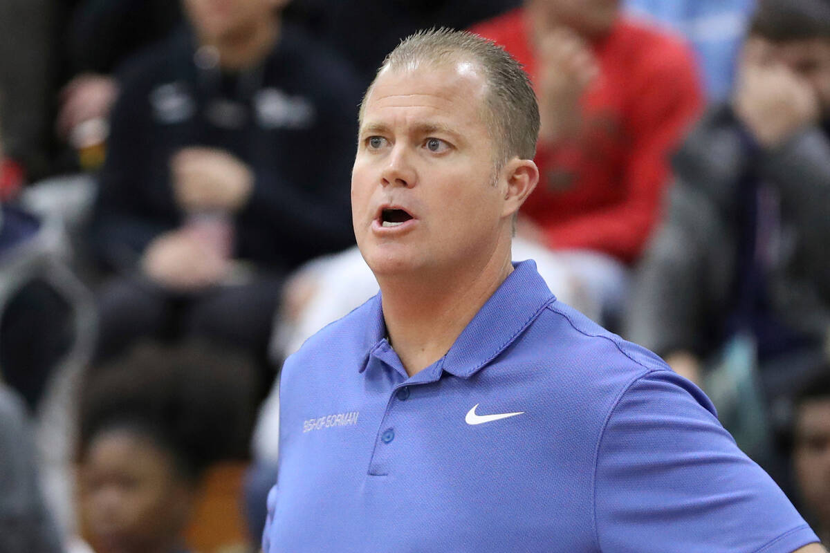 Bishop Gorman head coach Grant Rice is seeing on the sidelines in a Boys Quarterfinal game at t ...