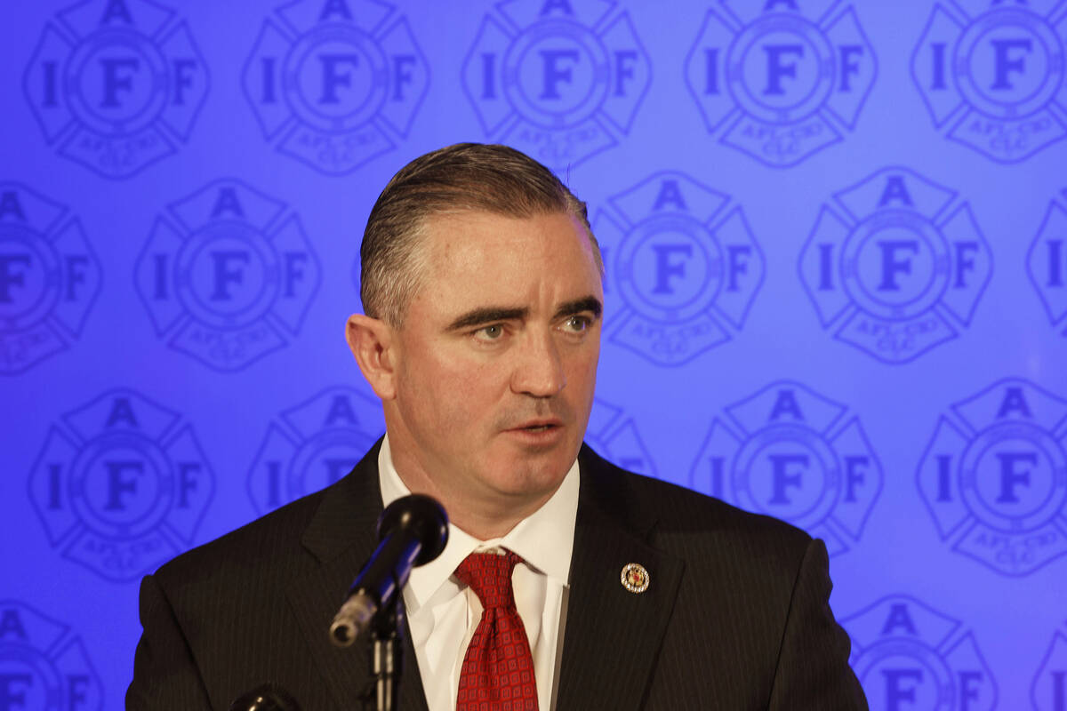 Edward Kelly, general president of the International Association of Fire Fighters (IAFF), speak ...