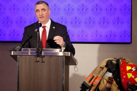Edward Kelly, general president of the International Association of Fire Fighters (IAFF), speak ...