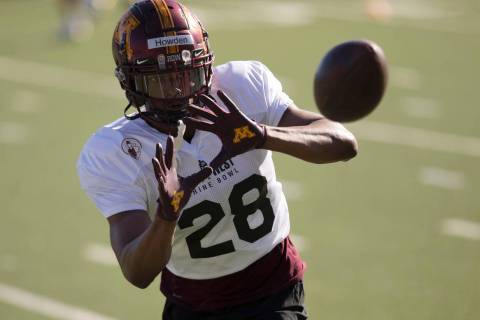 West safety Jordan Howden (28) prepares to makes a catch during practice for the East West Shri ...