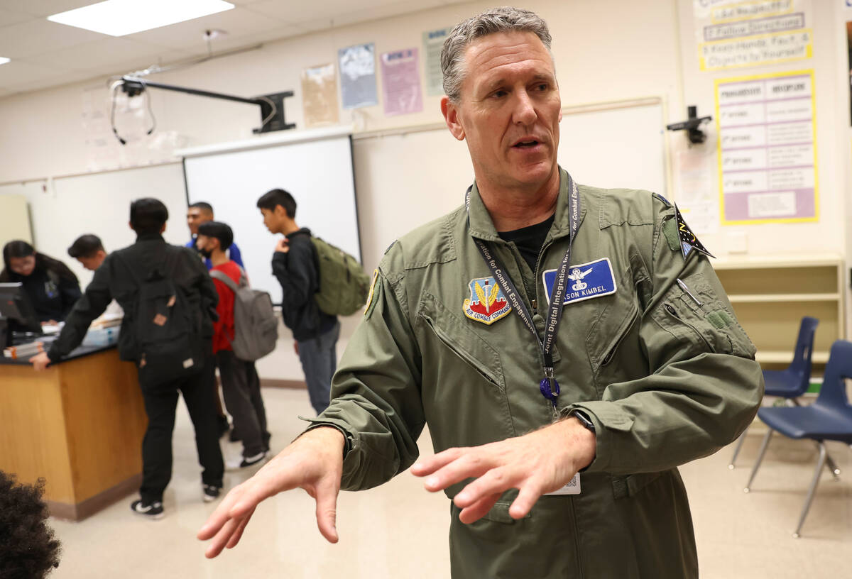 Retired Lt. Col. Jason Kimbel, Junior ROTC instructor, speaks during the U.S. Space Force Junio ...