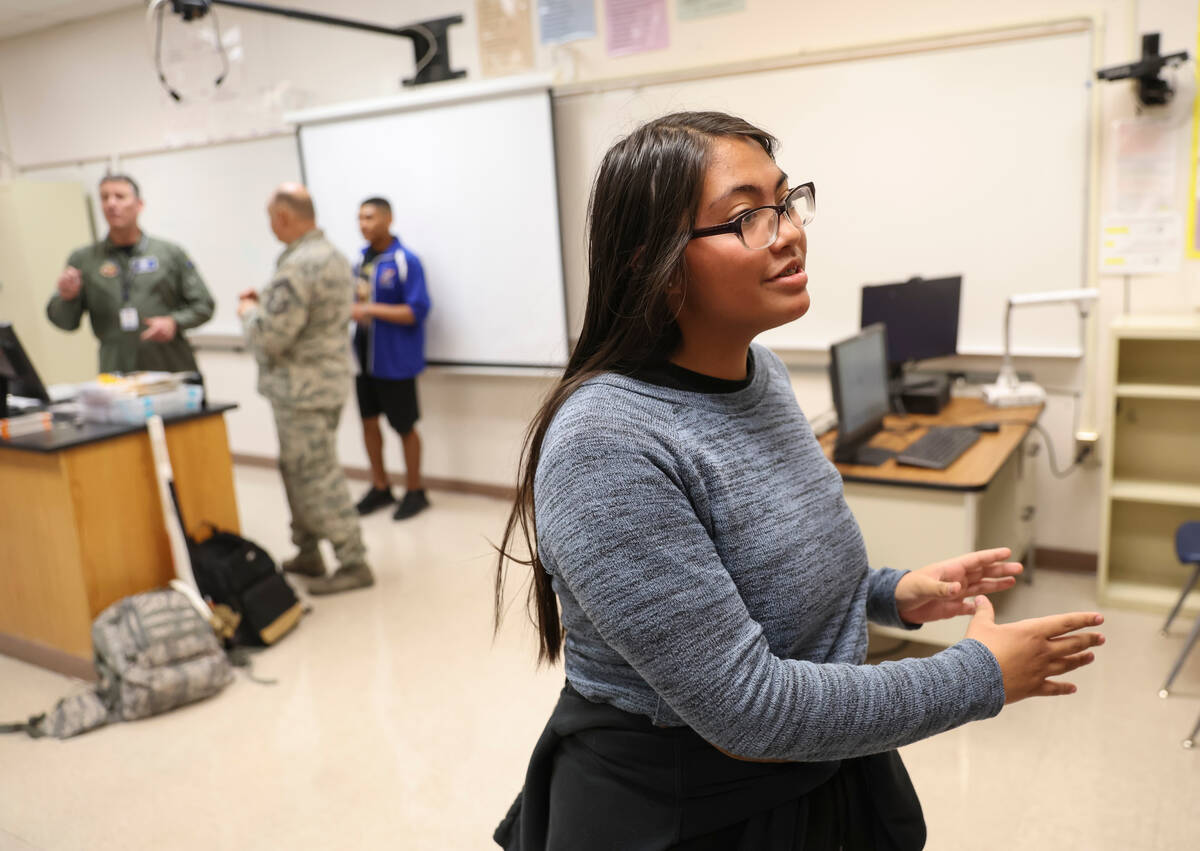 Sophomore Jasslynn Bautista, deputy project manager in the U.S. Space Force Junior ROTC program ...