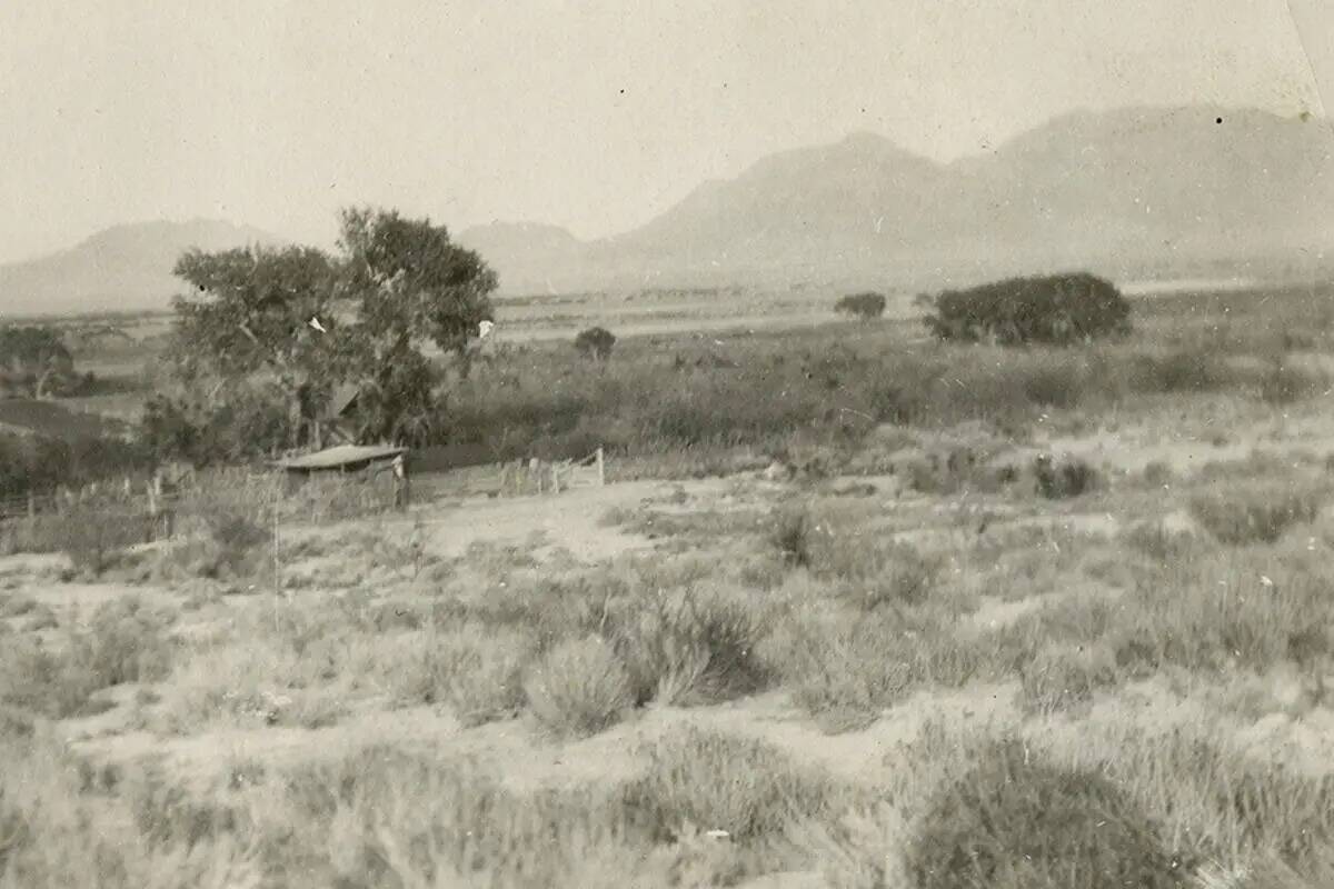Vista desde el Fuerte Mormón de las montañas Frenchman y Sunrise en 1905. (Cortesía de Helen ...