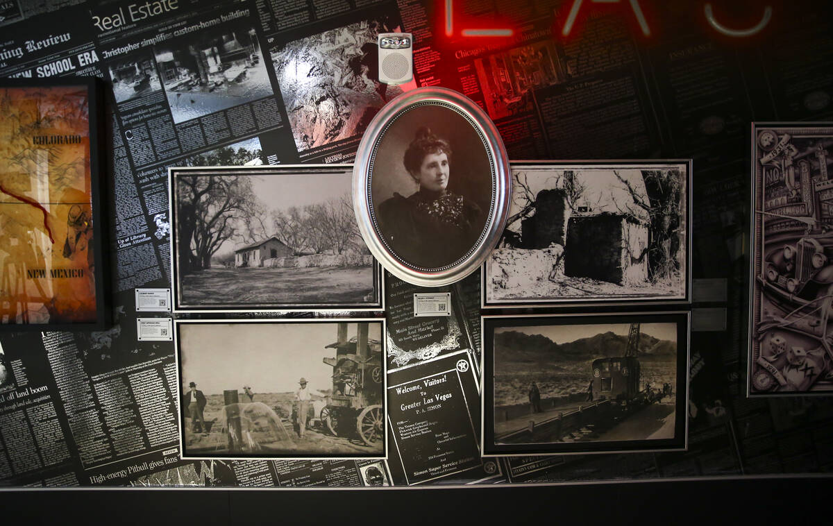Historical photographs are seen, including a portrait of Helen J. Stewart, during a tour of the ...