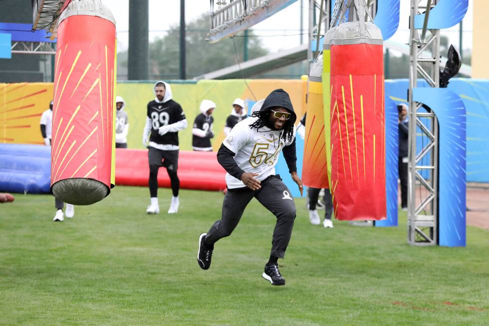 NFC linebacker Jaylon Smith of the Dallas Cowboys competes in the Gridiron Guantlet at the 2020 ...