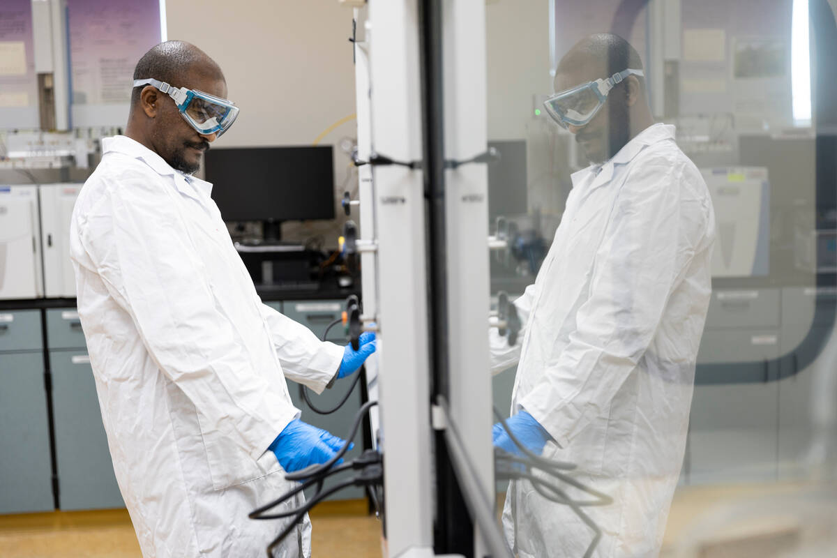 Desta Woldetsadik Demissie, a Fullbright sisiting scholar in the School of Science, works in a ...