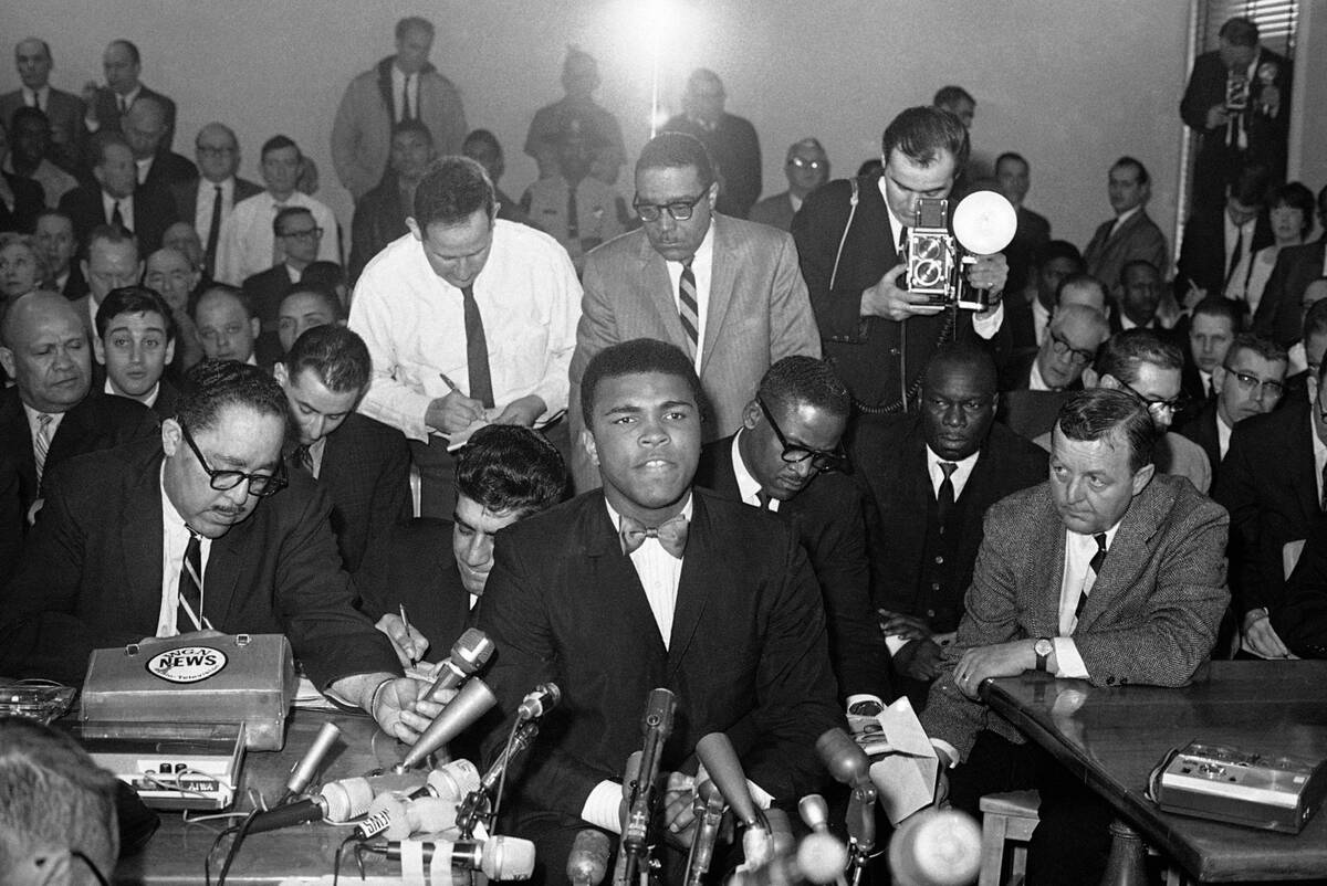 While Illinois Athletic Commission listened, heavyweight champion Muhammad Ali speaks, Feb. 25, ...