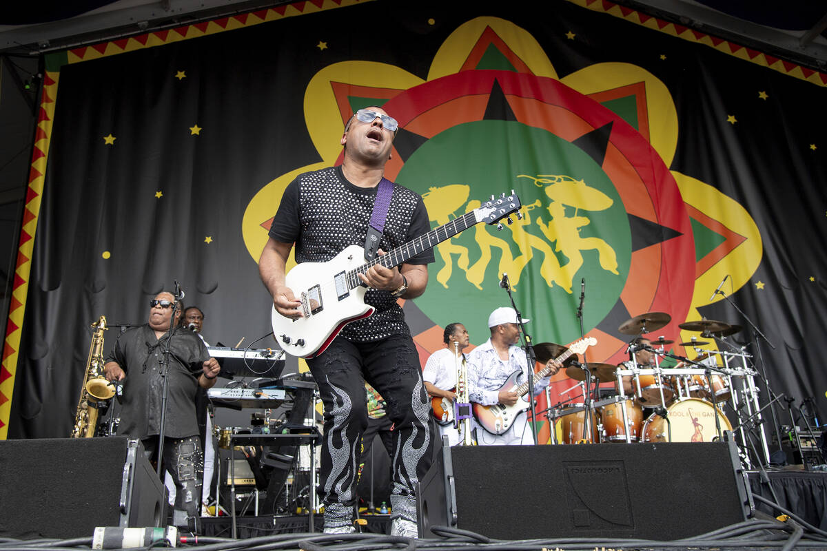 Amir Bayyan of Kool & The Gang performs at the New Orleans Jazz and Heritage Festival, on S ...