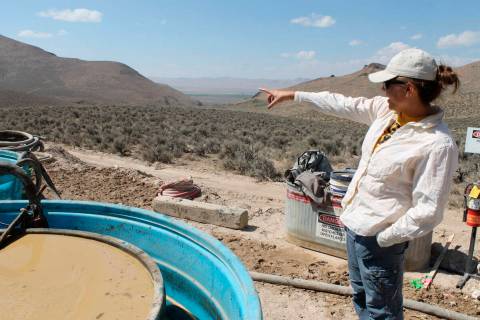 Melissa Boerst, a Lithium Nevada Corp. geologist, points to an area of future exploration from ...