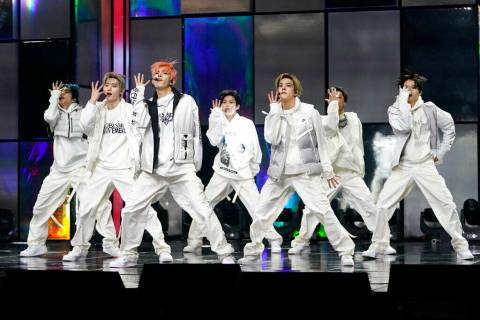 K-Pop group Enhypen perform during a showcase to introduce their album "Dimension: Answer& ...