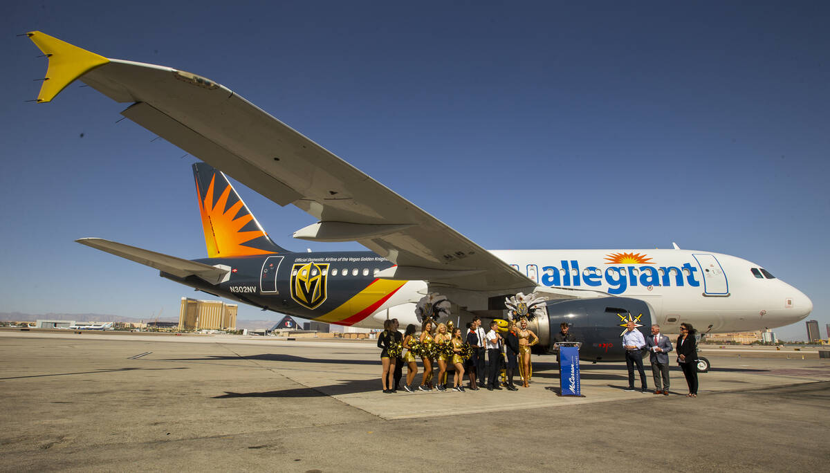 Allegiant Air unveils a Golden Knights-themed plane at McCarran International Airport on Tuesda ...